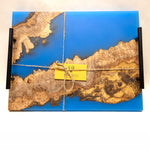 Premium Hardwood and Burl Mica Epoxy Tray - blue