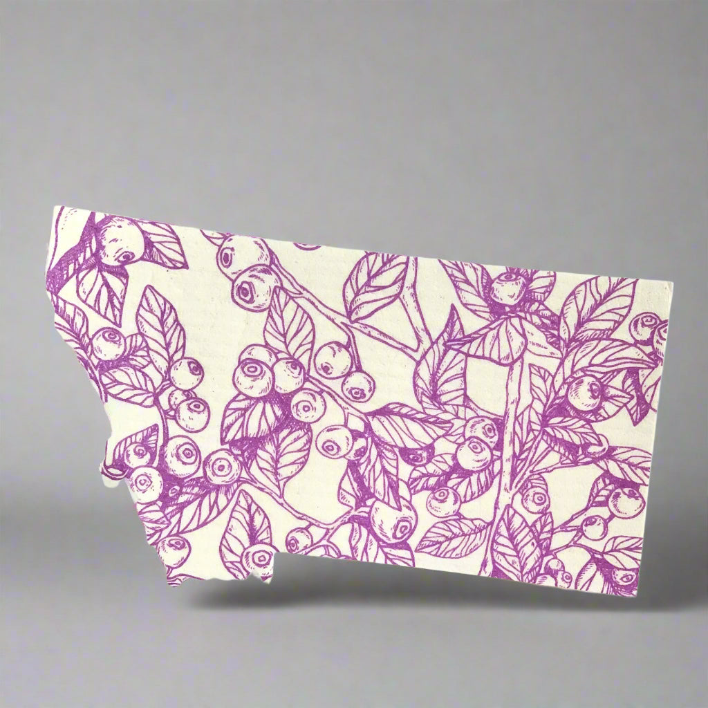 Purple Huckleberry Montana Shaped Swedish Dish Cloth by Corvidae Drawings and Designs