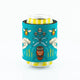 Can with a decorative blue sleeve featuring illustrations of animals and plants on a white background.