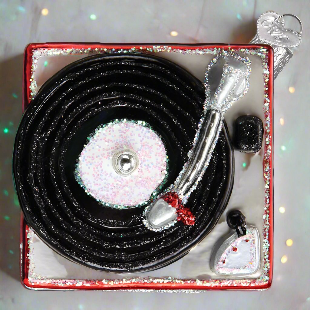 Record Player Glass Ornament