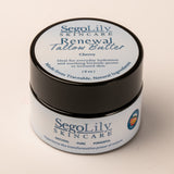 Jar of SegoLily Skincare Renewal Tallow Butter on a beige background
