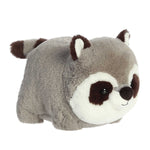 Plush toy raccoon on a white background