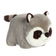 Plush toy raccoon on a white background