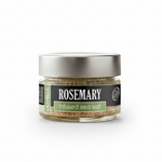 Jar of rosemary-infused sea salt on a white background