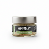 Jar of rosemary-infused sea salt on a white background