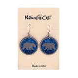 Pair of bear-shaped earrings on a 'Nature Cast' branded card with 'Made in USA' text.