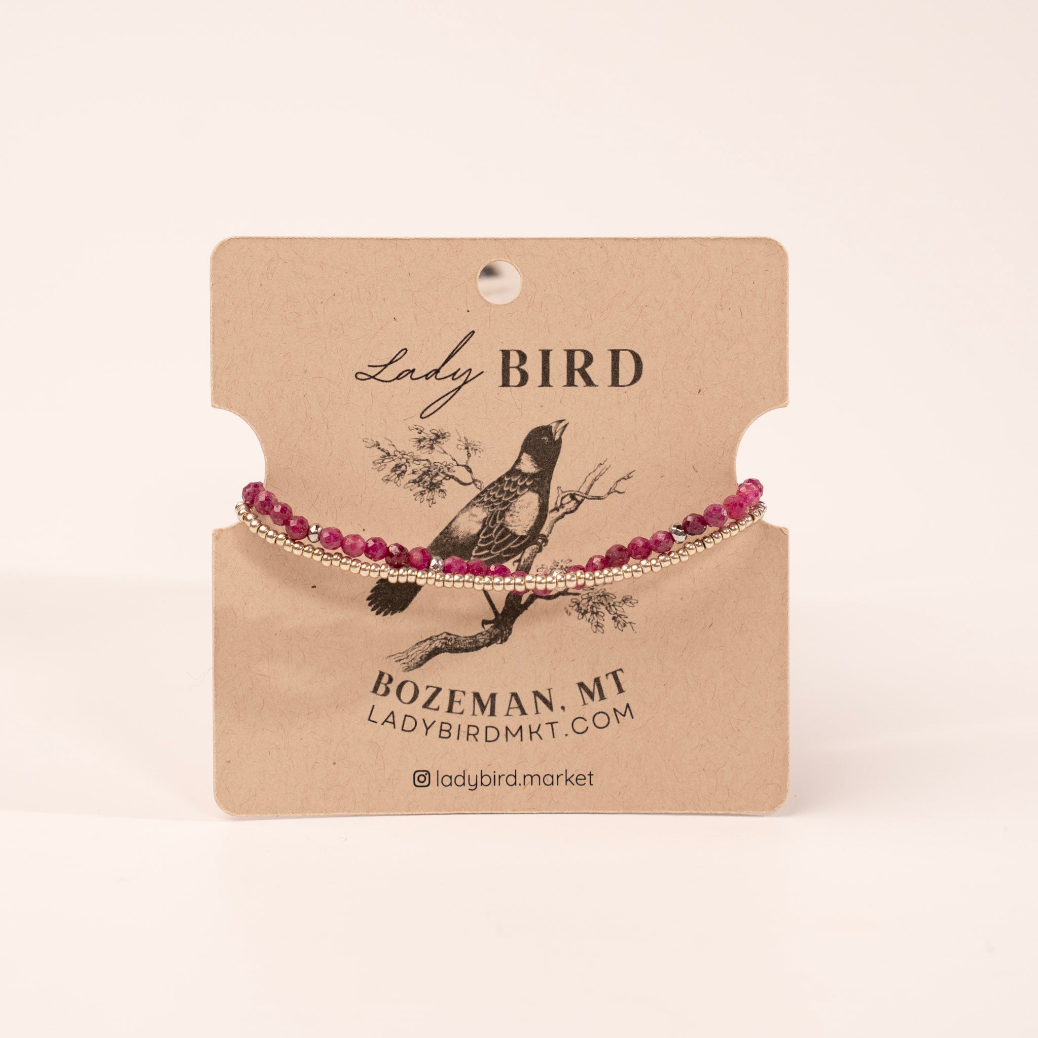 Ruby with Silver Stretchy Gemstone Wrap Bracelet