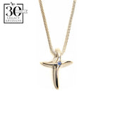Silver Cross with Yogo Sapphire Pendant Necklace by Sam Ferraro