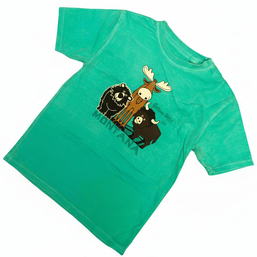 Seafoam Keep Sharp Bear Moose and Buffalo Youth Montana T-Shirt by Lakeshirts