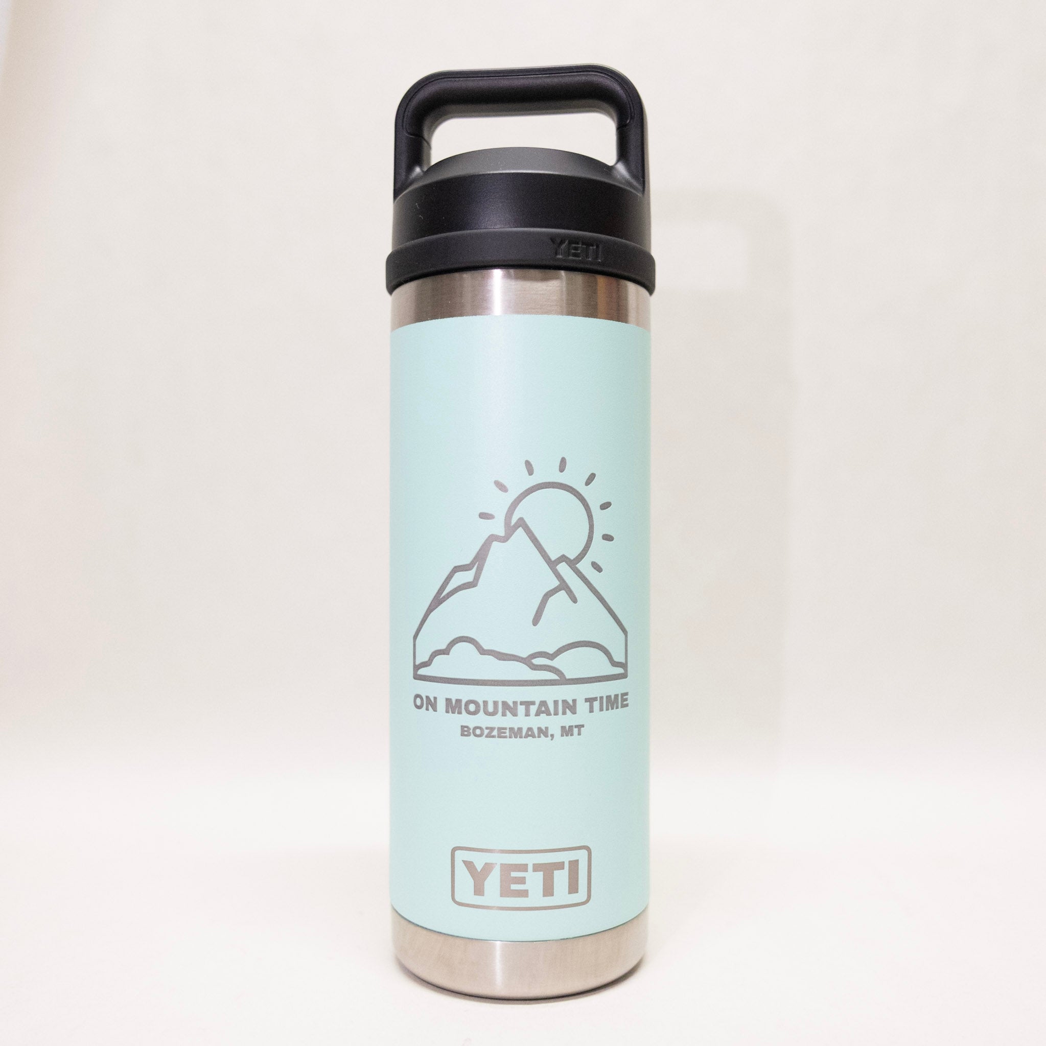 On Mountain Time Engraved YETI Rambler 18 oz Bottle with Chug Cap by Montana Gift Corral