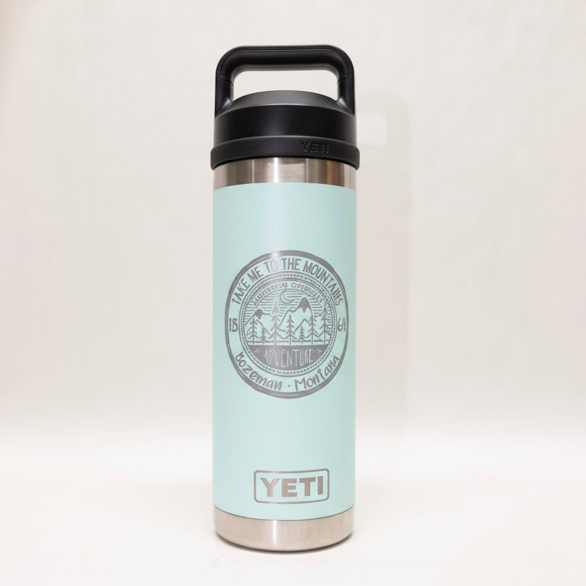 Take Me To The Mountains Engraved YETI Rambler 18 oz Bottle with Chug Cap by Montana Gift Corral Seafoam