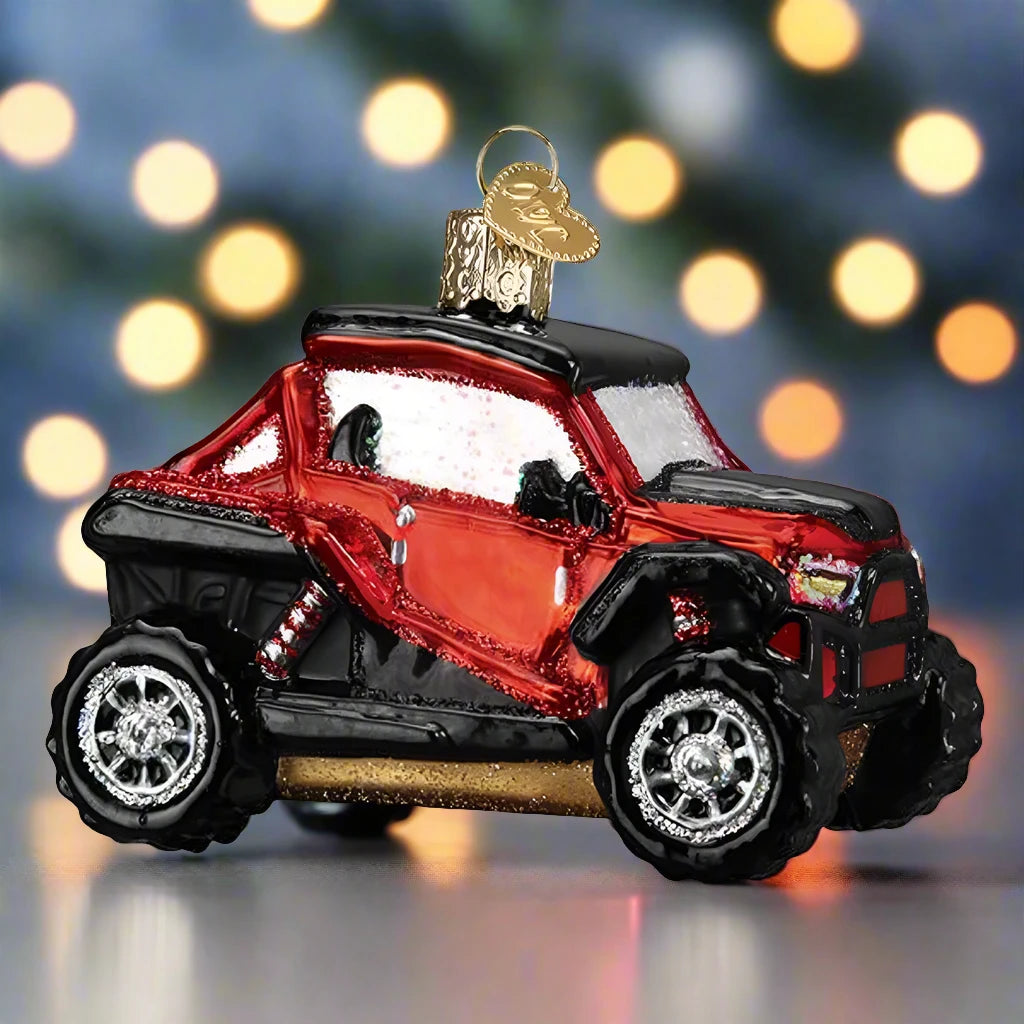 side by side ATV glass christmas ornament