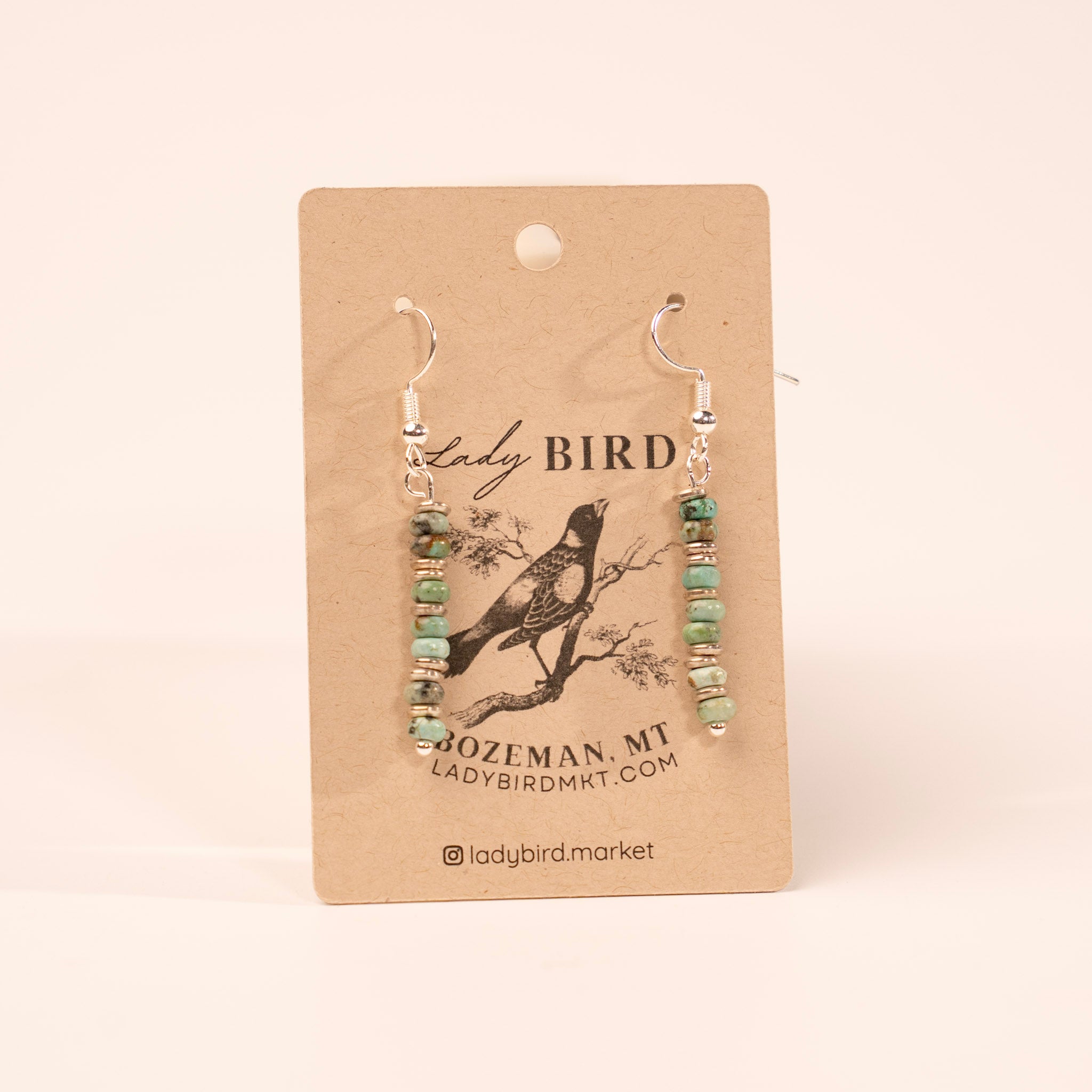 Silver African Turquoise Dangle Gemstone Earrings