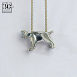 Silver bobcat-shaped pendant on a chain against a white background