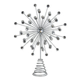A silver metal tree topper with a spiral spring base and multiple thin spires ending in small round crystal-like beads, shown on a plain white background.