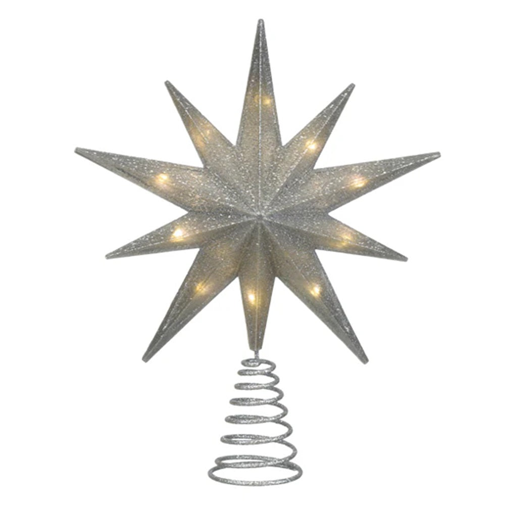 Decorative star-shaped Christmas tree topper with a white background