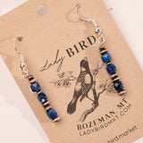 Silver Lapis Dangle Gemstone Earrings - close up