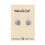 Silver Square with Leaf Design Dangle Earrings by Naturecast Metalworks