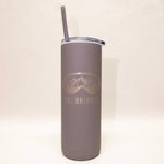 Gray tumbler with mountain logo and 'Ski Bridger' text on a white background