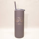 Gray tumbler with mountain logo and 'Ski Bridger' text on a white background