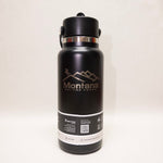 Black water bottle with 'Montana' branding on a white background