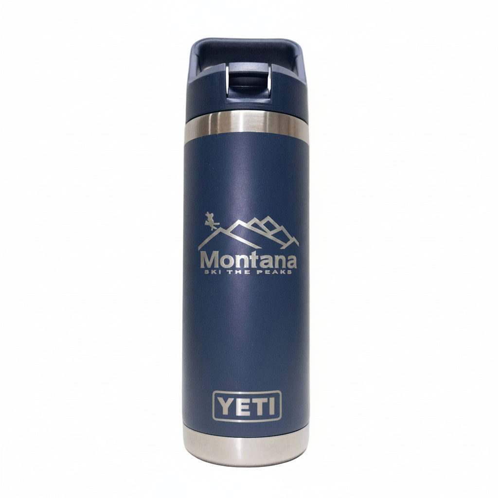 Ski The Peaks Navy Blue Engraved YETI Rambler 18 oz Bottle with