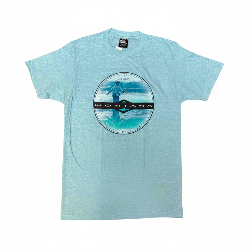 Snow Aqua Grey Goose Fly Fisherman Montana T-Shirt by Prairie Mountain (5 sizes)