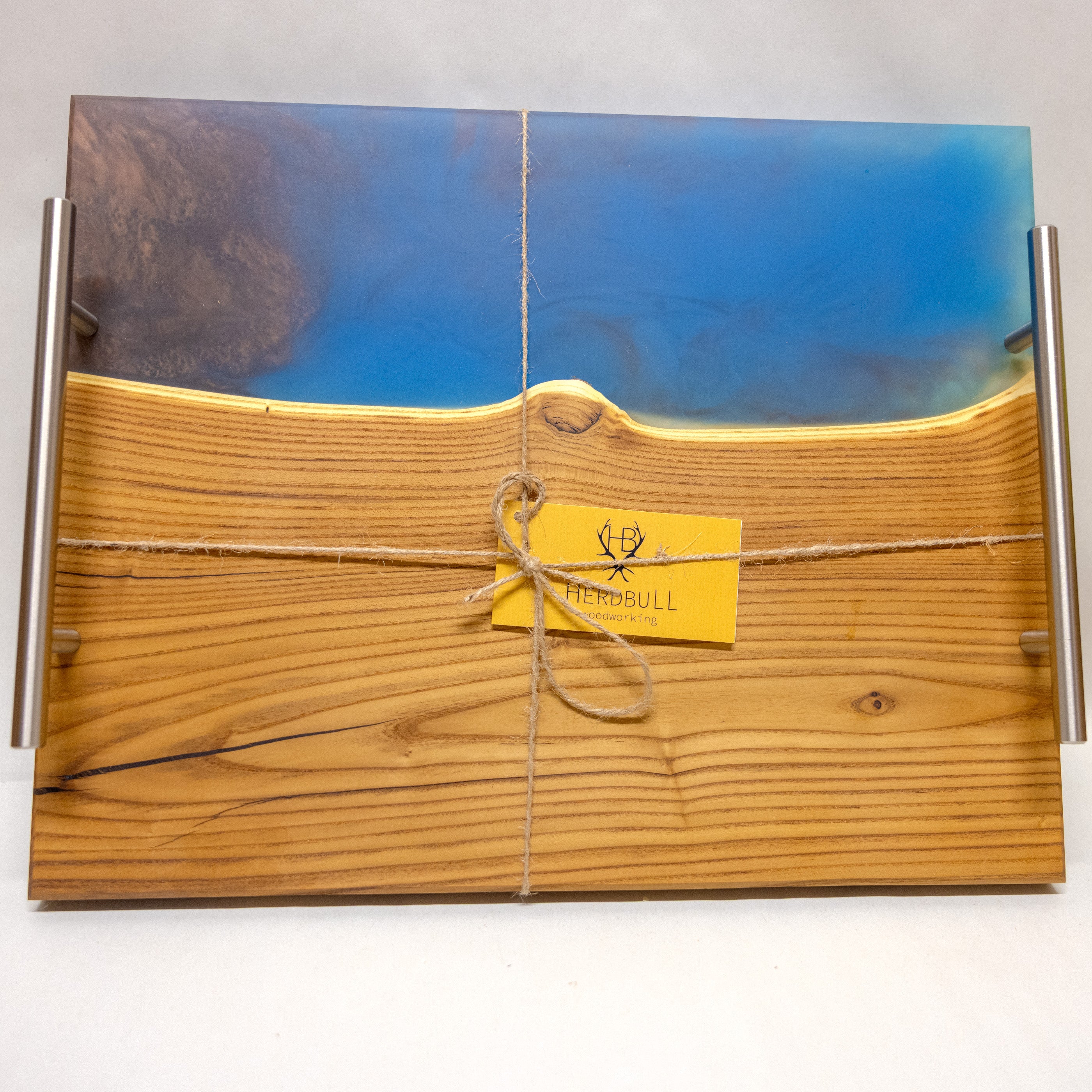 Soft Hardwood with Mica Epoxy Tray - blue
