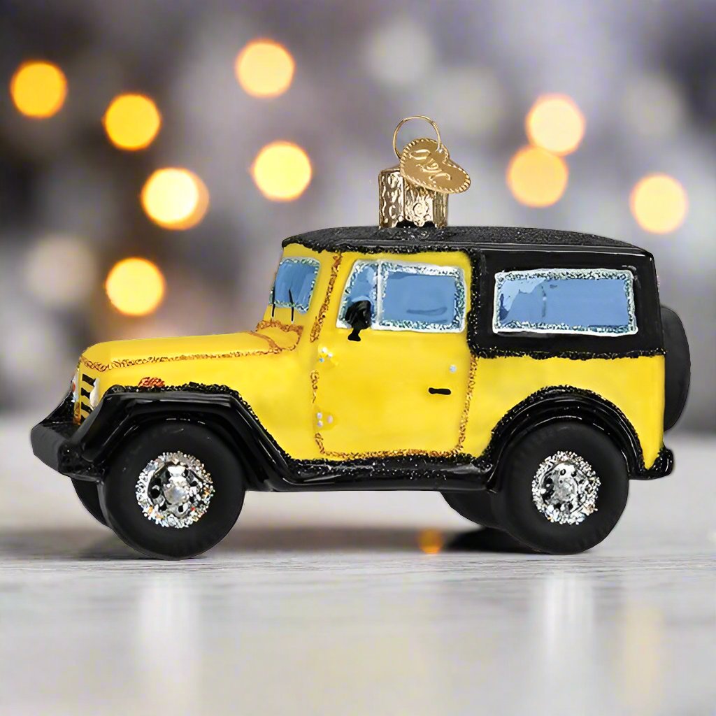 sporty utility vehicle glass christmas ornament