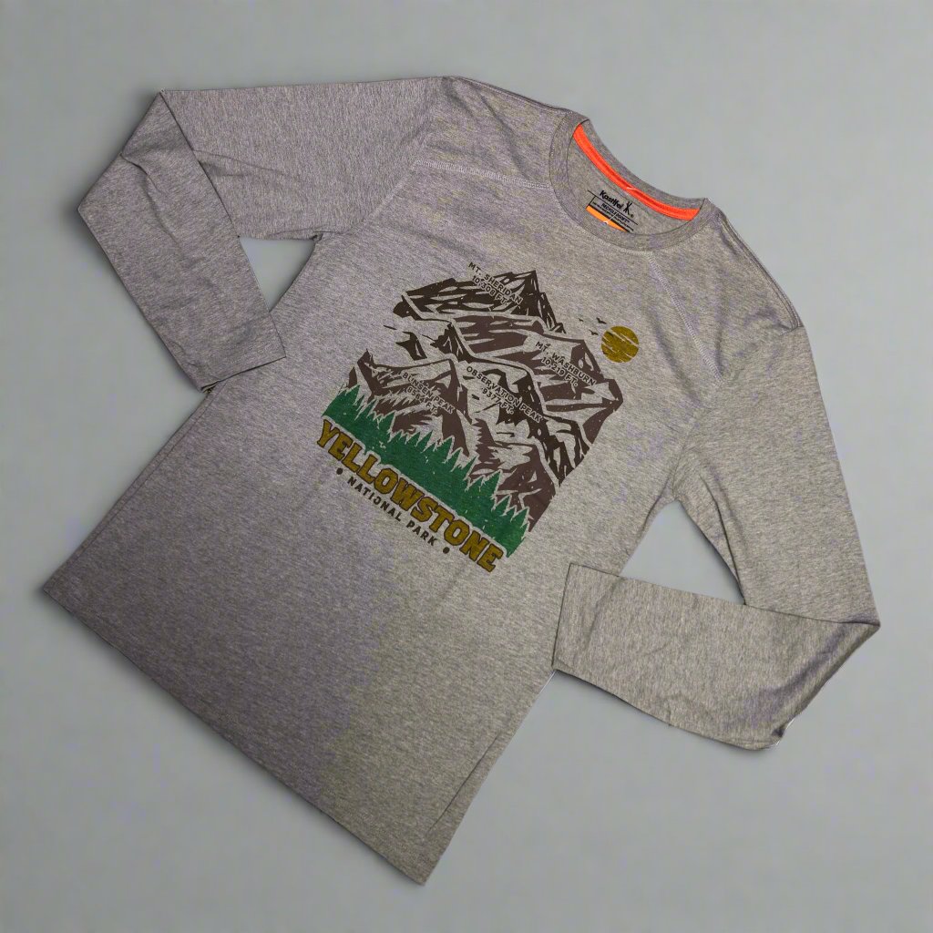 Steel Grey Yellowstone National Park Elevations Long Sleeve Shirt by Kastlfel (6 sizes)