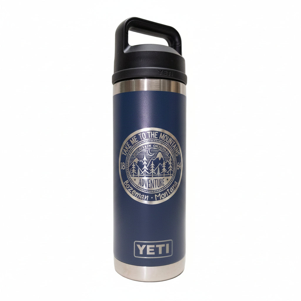 Take Me To The Mountains Engraved YETI Rambler 18 oz Bottle with Chug Cap by Montana Gift Corral navy