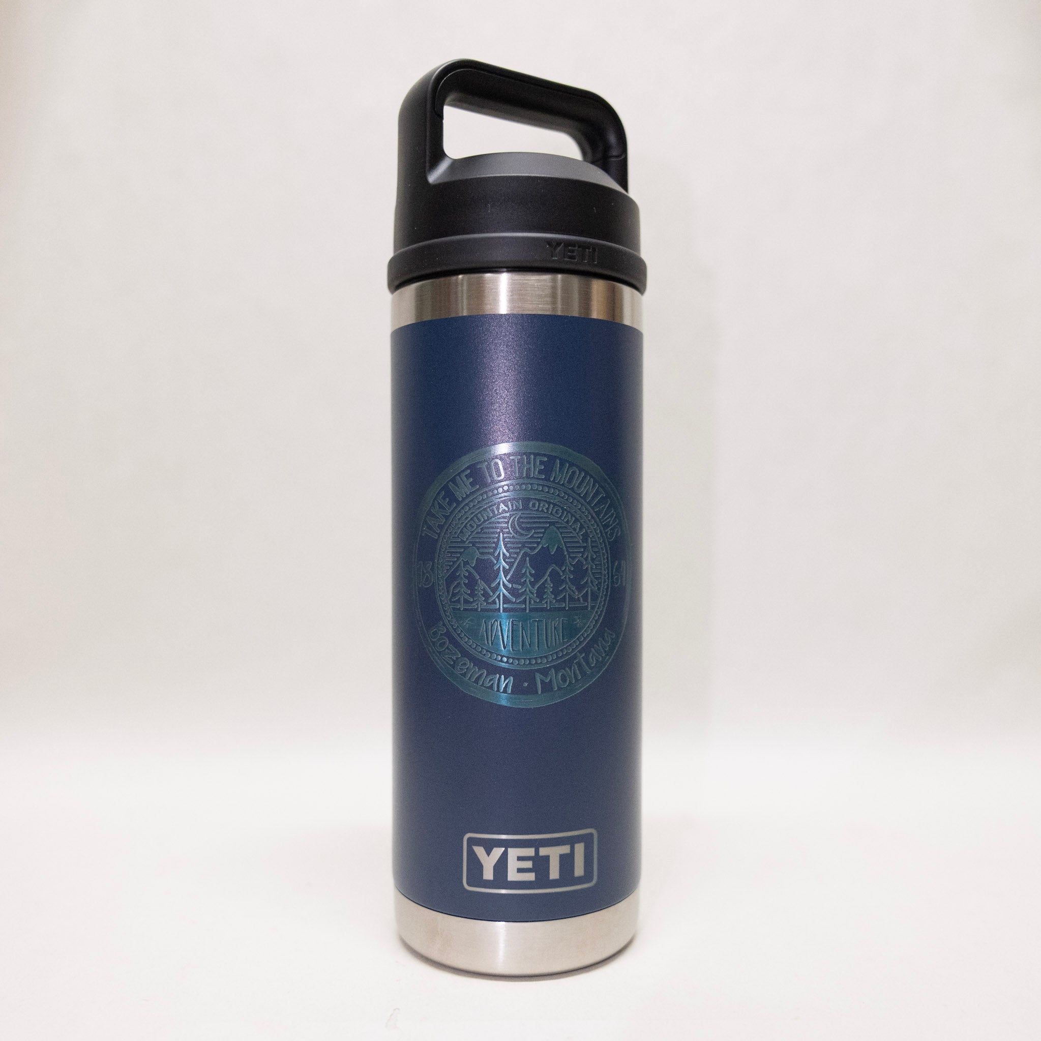 Take Me To The Mountains Engraved YETI Rambler 18 oz Bottle with Chug Cap by Montana Gift Corral navy
