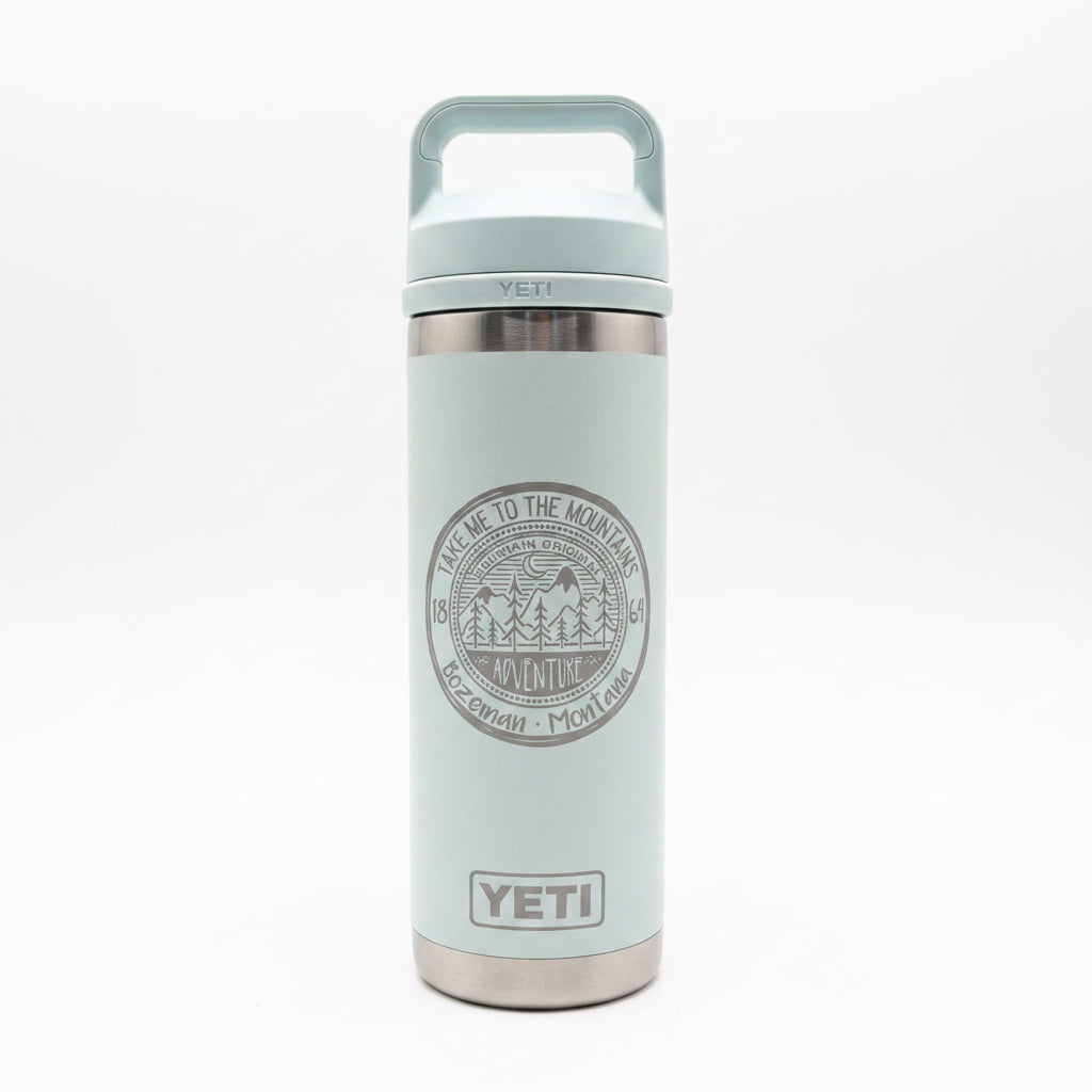 Take Me to the Mountain Ridgeline Engraved YETI Rambler 18 oz Bottle with Chug Cap by Montana Gift Corral