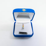 Jewelry box with a necklace featuring a Montana Sapphire pendant on a white background