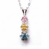 Three Stone Drop Multicolored Montana Sapphire Sterling Silver Pendant by Mac's Gems