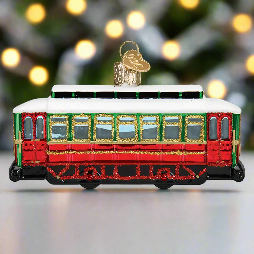 trolley glass christmad ornament
