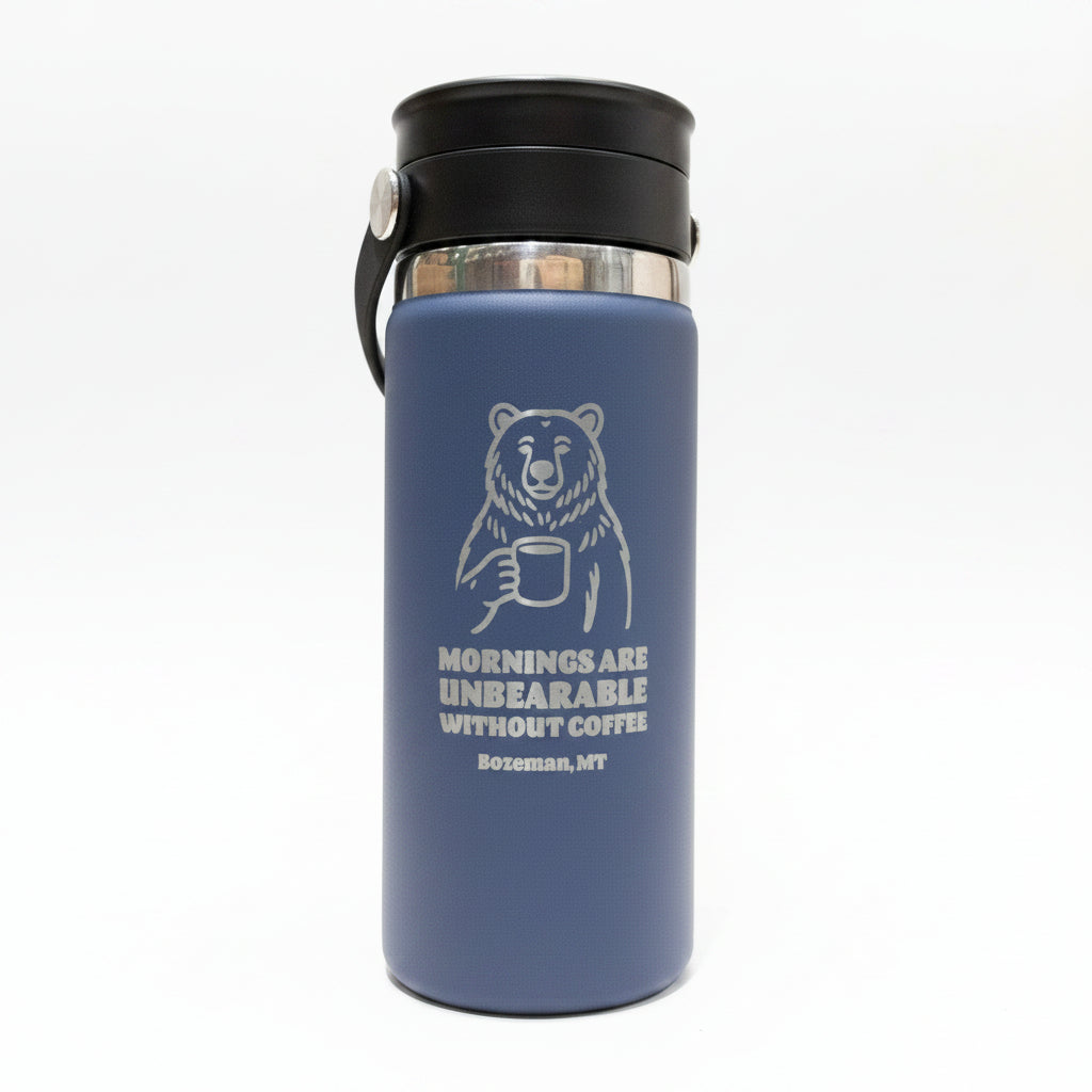 Unbearable Without Coffee 16 oz Harbor Blue Wide Mouth Flex Tumbler with Sip Lid by Hydro Flask
