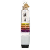 VHS tape ornament with colorful stripes on a white background