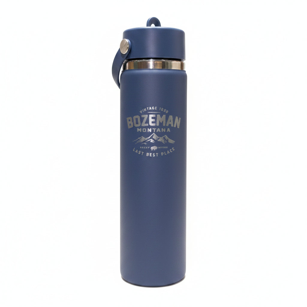 Vintage Bozeman 24 oz Harbor Blue Wide Mouth Tumbler with Flex Straw Cap by Hydro Flask