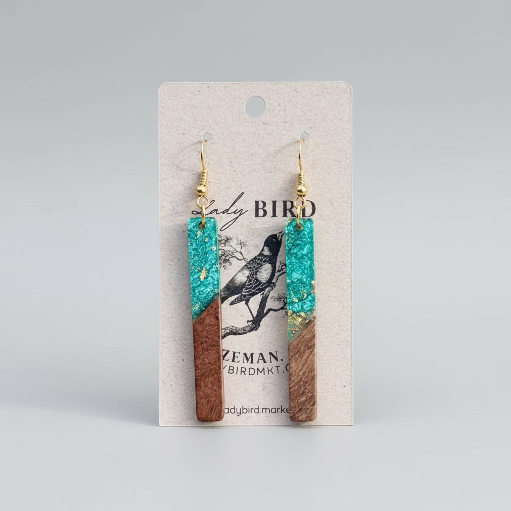 Montana Made Walnut Wood and Turquoise Resin Stick Earrings