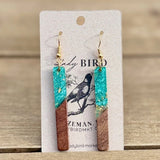 Montana Made Walnut Wood and Turquoise Resin Stick Earrings
