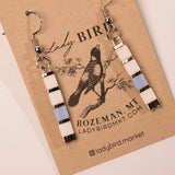 White Mix Silver Tila Bead Dangle Earrings - close up