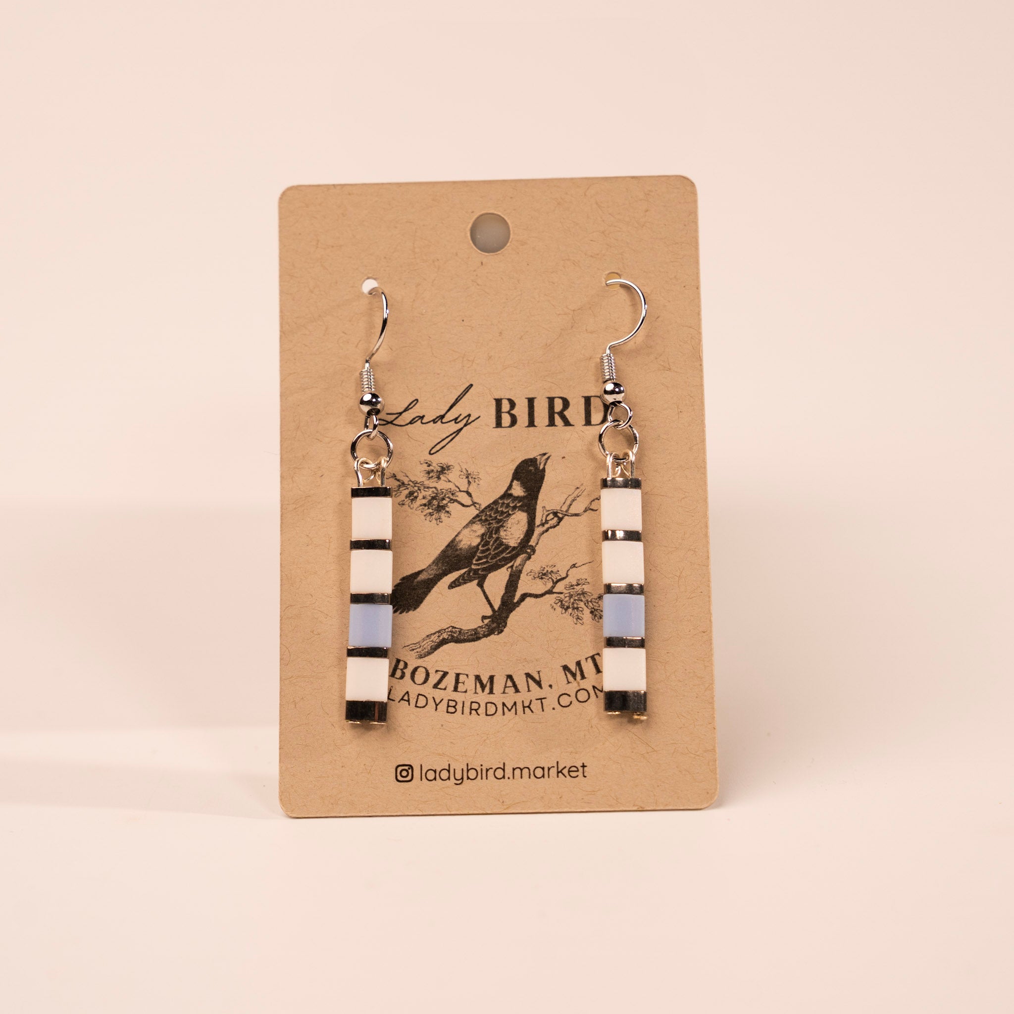 White Mix Silver Tila Bead Dangle Earrings