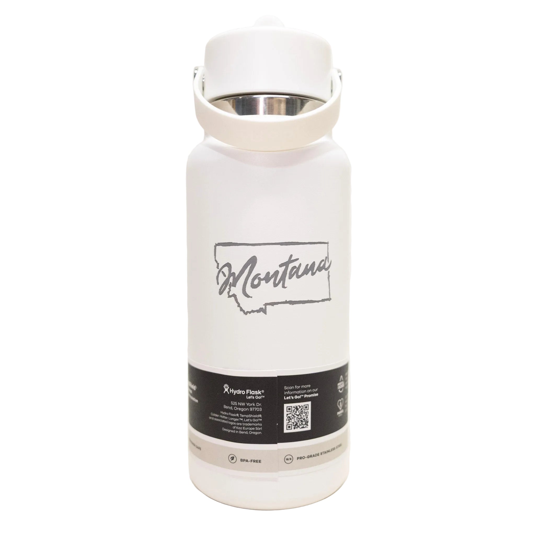 White insulated bottle with 'Montana' label on a white background