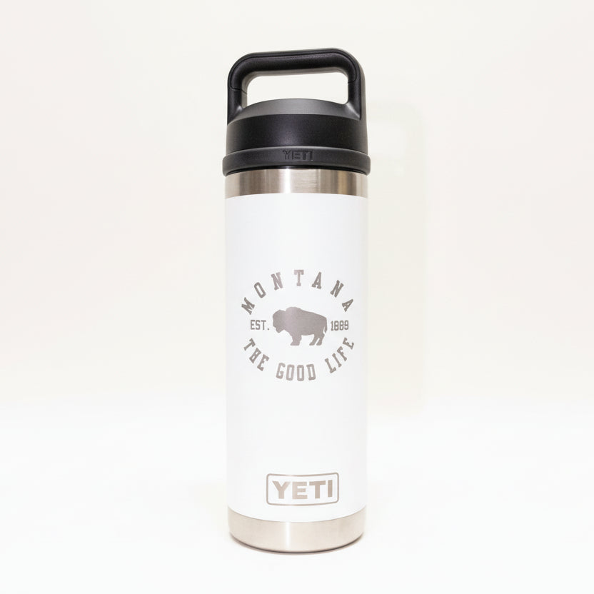White The Good Life Bison Engraved YETI Rambler 18 oz Bottle with Chug Cap by Montana Gift Corral