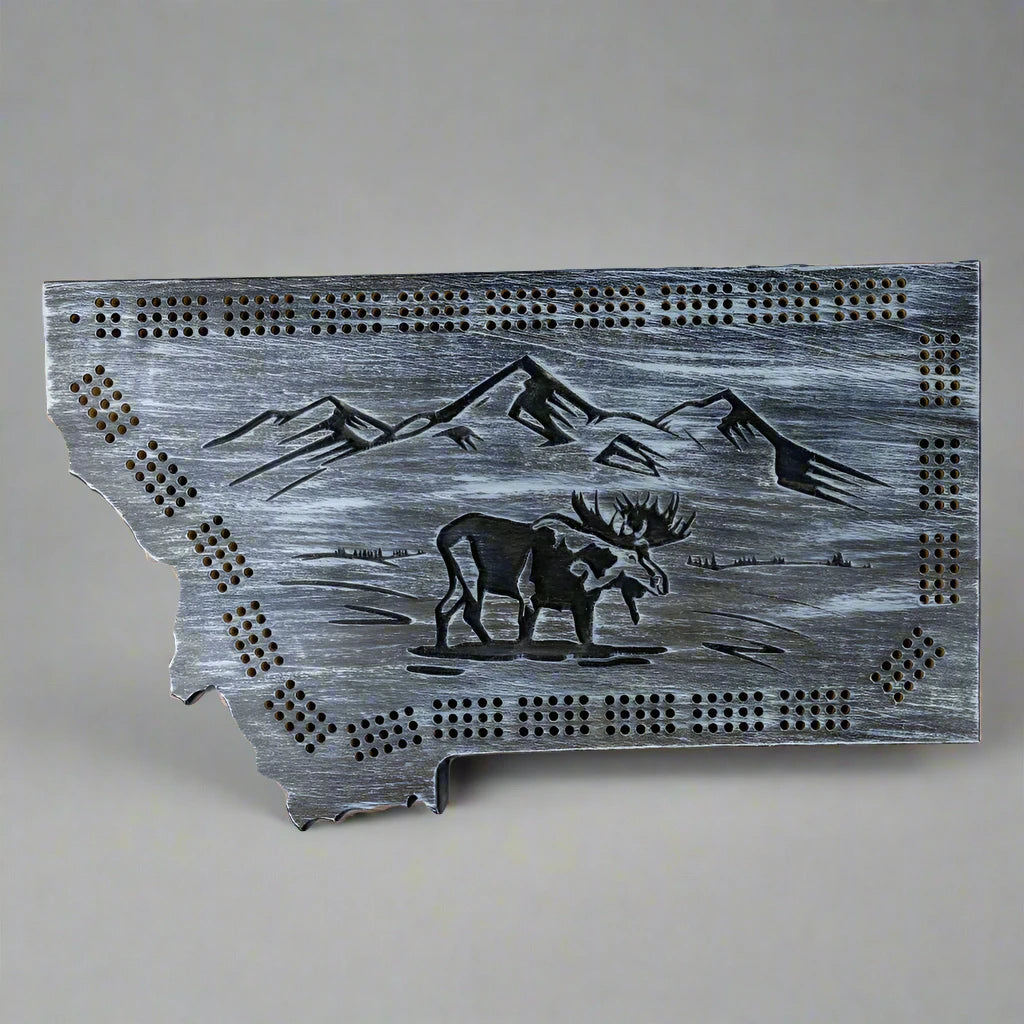Montana Shape Cribbage Board by Knotty Pine Woodworks (5 Styles)