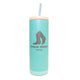 Turquoise tumbler with cowboy boot design and 'Wild West Montana' text on a white background