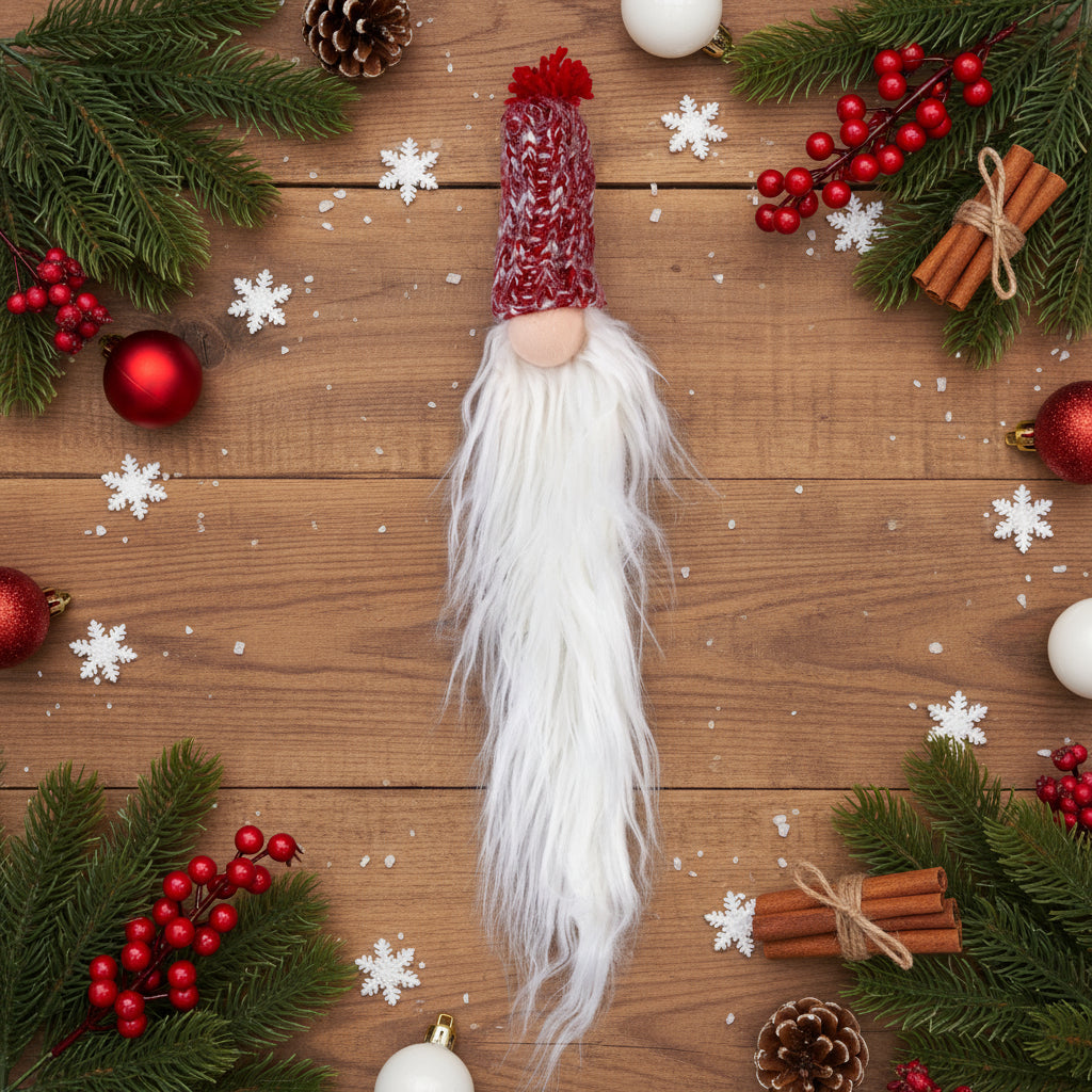 Gnome figurine with a red hat and white beard.