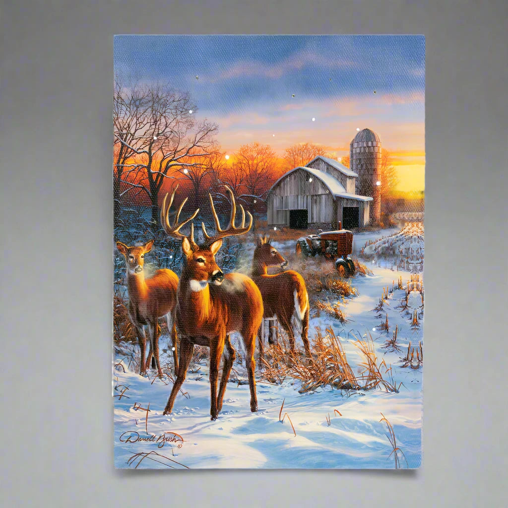 Winter Cabin with Deer Lit Art by Oak Street Wholesale Montana Gift