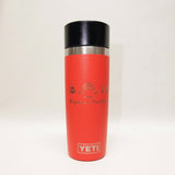 Red YETI mug with black lid on a white background